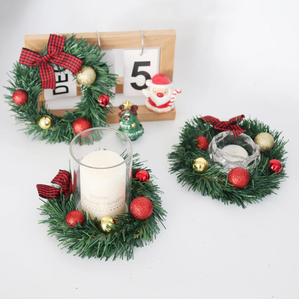 Holiday Garland Decoration Indoor Outdoor Wreath Festive Mini Christmas Wreath with Glitter Balls Bow Small for Holiday Oasis Select