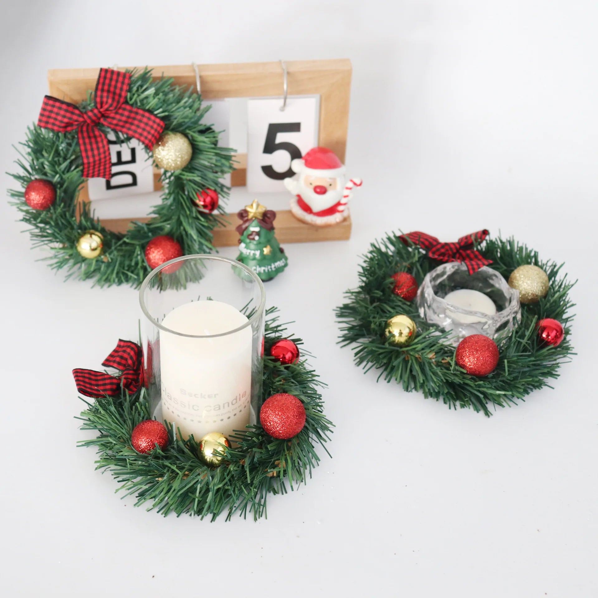 Holiday Garland Decoration Indoor Outdoor Wreath Festive Mini Christmas Wreath with Glitter Balls Bow Small for Holiday Oasis Select