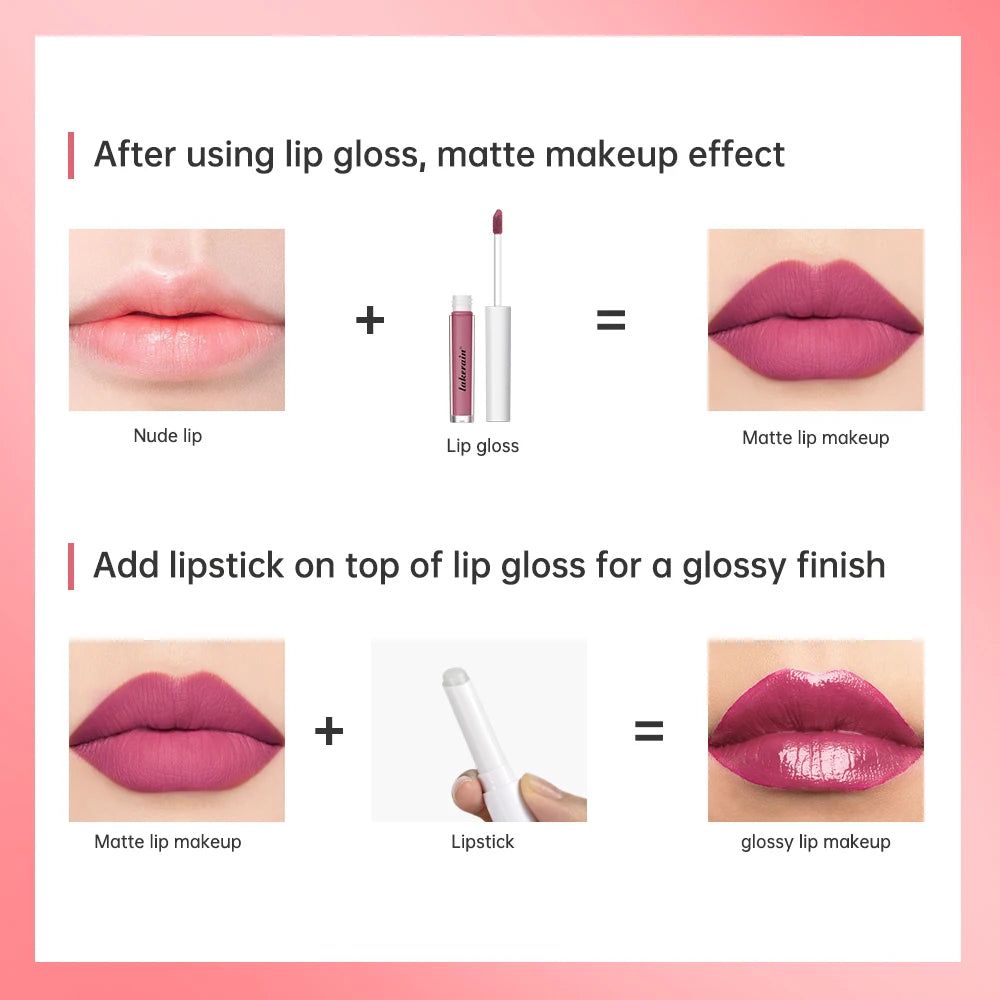 Lakerain Moisturizing Lip Gloss 2-in-1 Set Waterproof Sweat-proof Matte Topcoat Finish Long Lasting Moisturizing Smooth Lip Skin Oasis Select