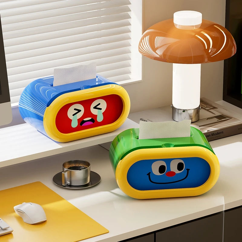 Creative tissue box cover, interchangeable expression pattern tissue storage box, pull-out tissue dispenser, tissue box holder Oasis Select