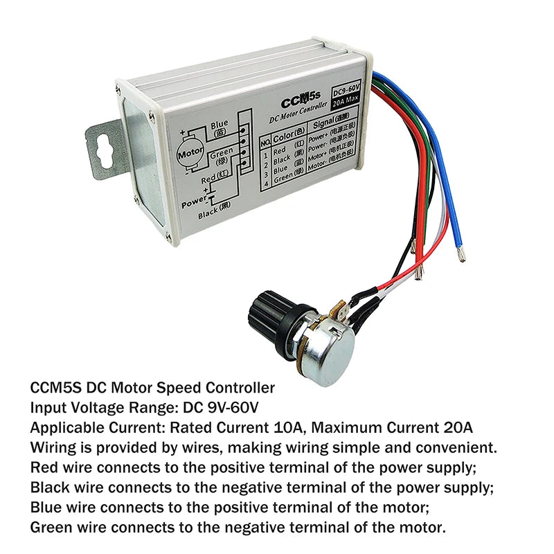 Stepless DC Motor Speed Controller DC 9V-60V 12V 24V 60V 20A Motor Pulse Width Modulator Regulator PWM Speed Regulator Oasis Select