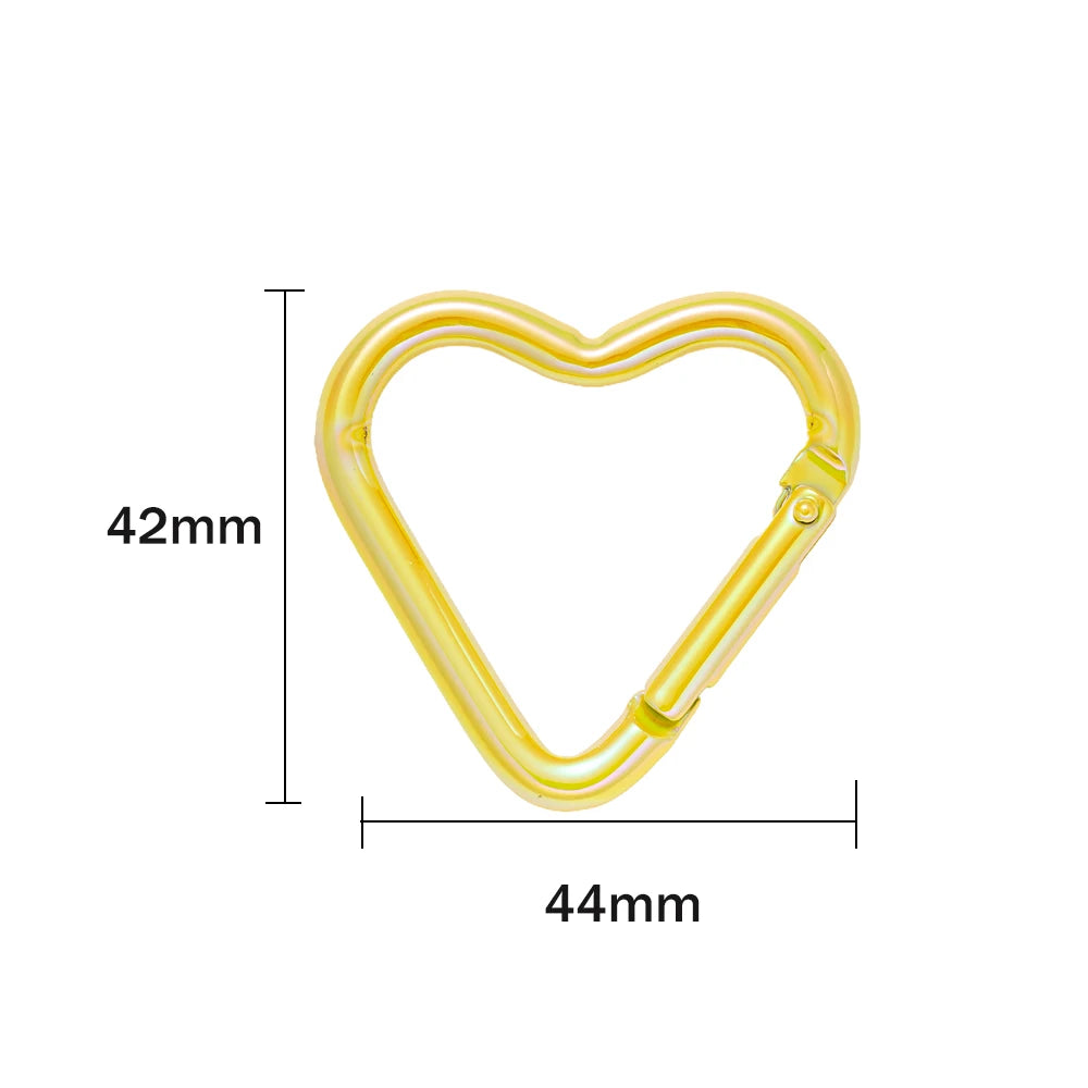 5pcs New Heart Shaped Laser Carabiner Hook Ring Keychain Keyrings Hook DIY Jewelry Making Supplies Connector Buckles Accessories Oasis Select Yellow