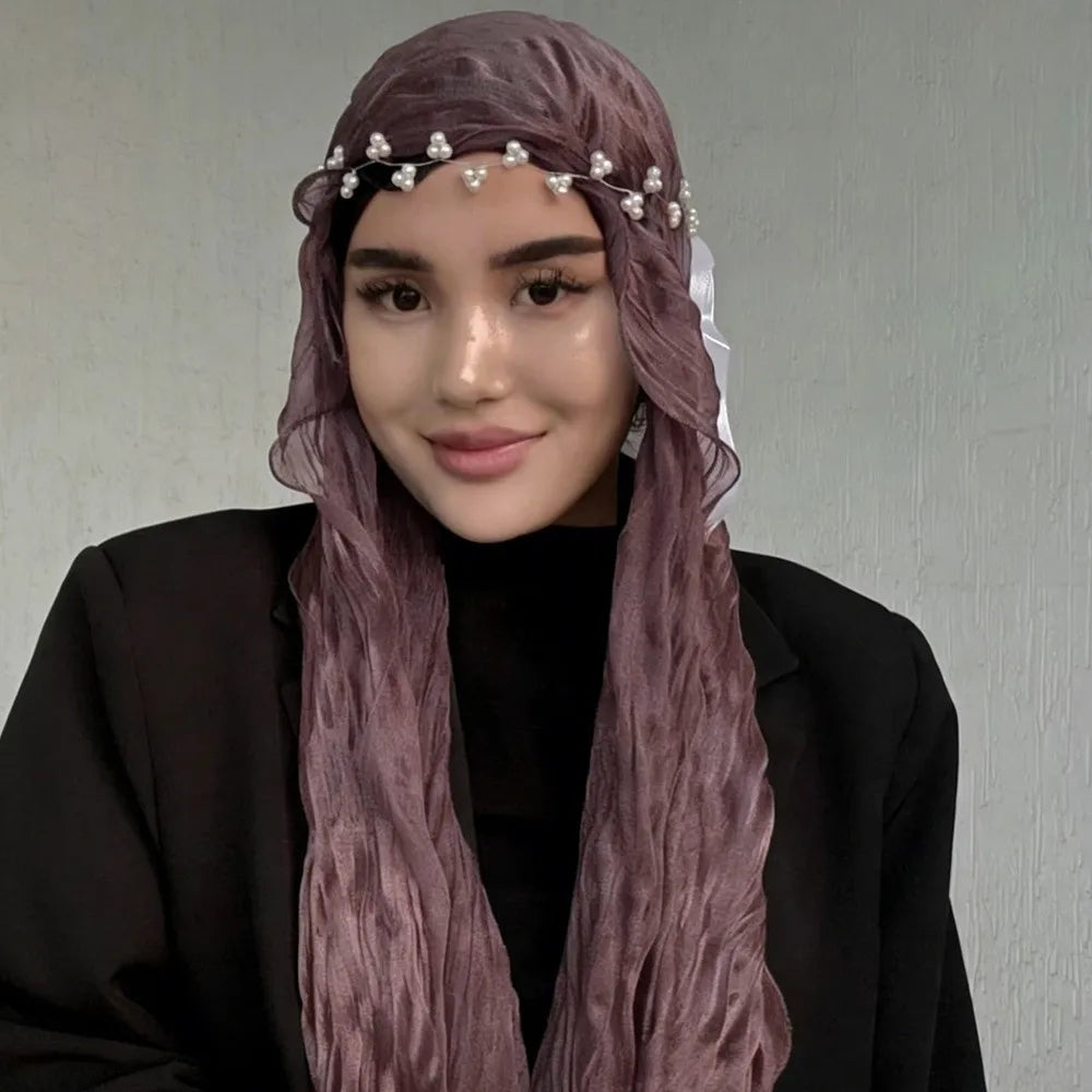 High Qulaity Solid Color Silk Scarf Shining Ruffled Edge Sunscreen shawl Soft Long Chiffon Hijab Veil Outdoor Oasis Select 18