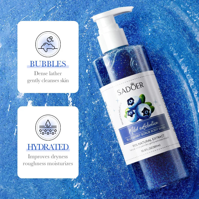 SADOER Blueberry Exfoliating Shower Gel 300ml | Brighten Skin Exfoliating Shower Gel Oasis Select