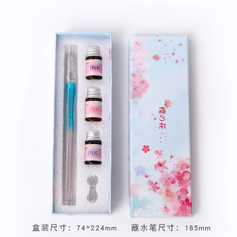 Romantic Sakura Glass Dip Pen Sakura Flower Series Multi piece Gift Box Gradient Color Set Oasis Select 2