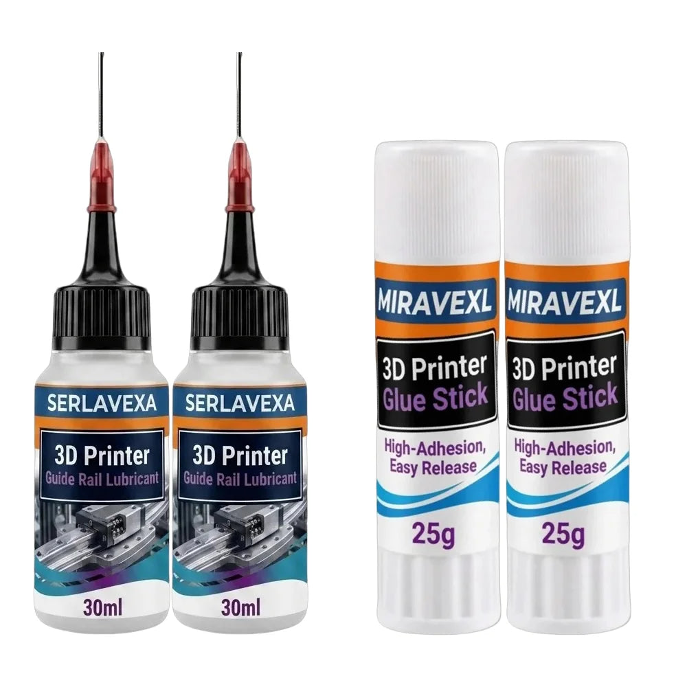 SERLAVEXA 3D Printer Lubricant 30ml and MIRAVEXL Glue Stick 25g Kit, for Smooth Guide Rails, Strong Adhesion, Easy Print Removal Oasis Select 2set