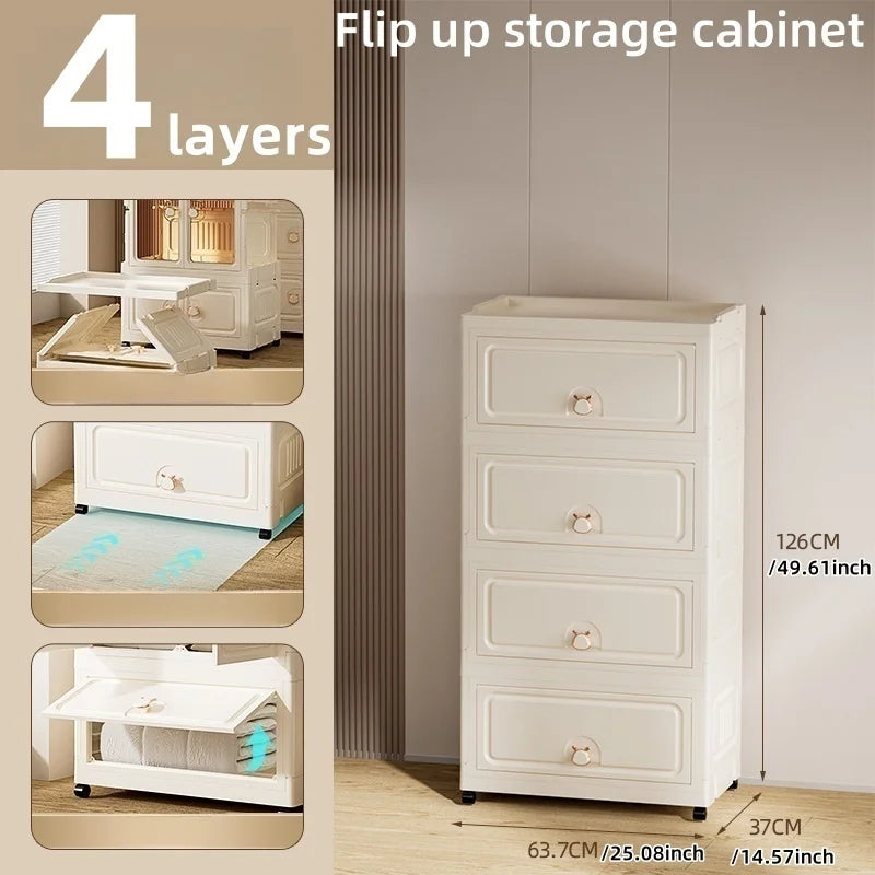 Foldable Storage Cabinet,Multi-Tier Heavy-Duty Organizer with Single/Double Door Design,Rolling Wheels for Living Room/Bedroom Oasis Select 1door 4 Layers