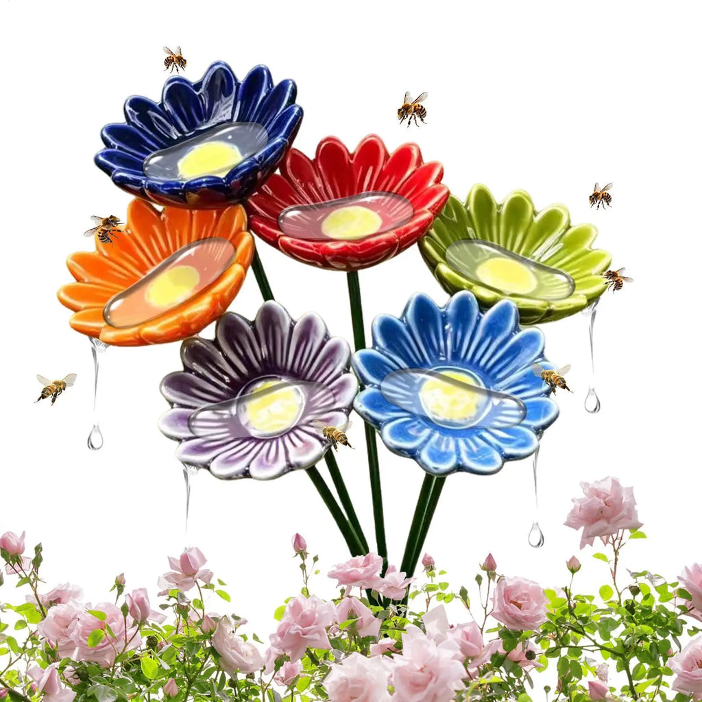 Ceramic Bee Watering Station Set of 6 – Garden Butterfly Bath Pollinator Watering Station Oasis Select