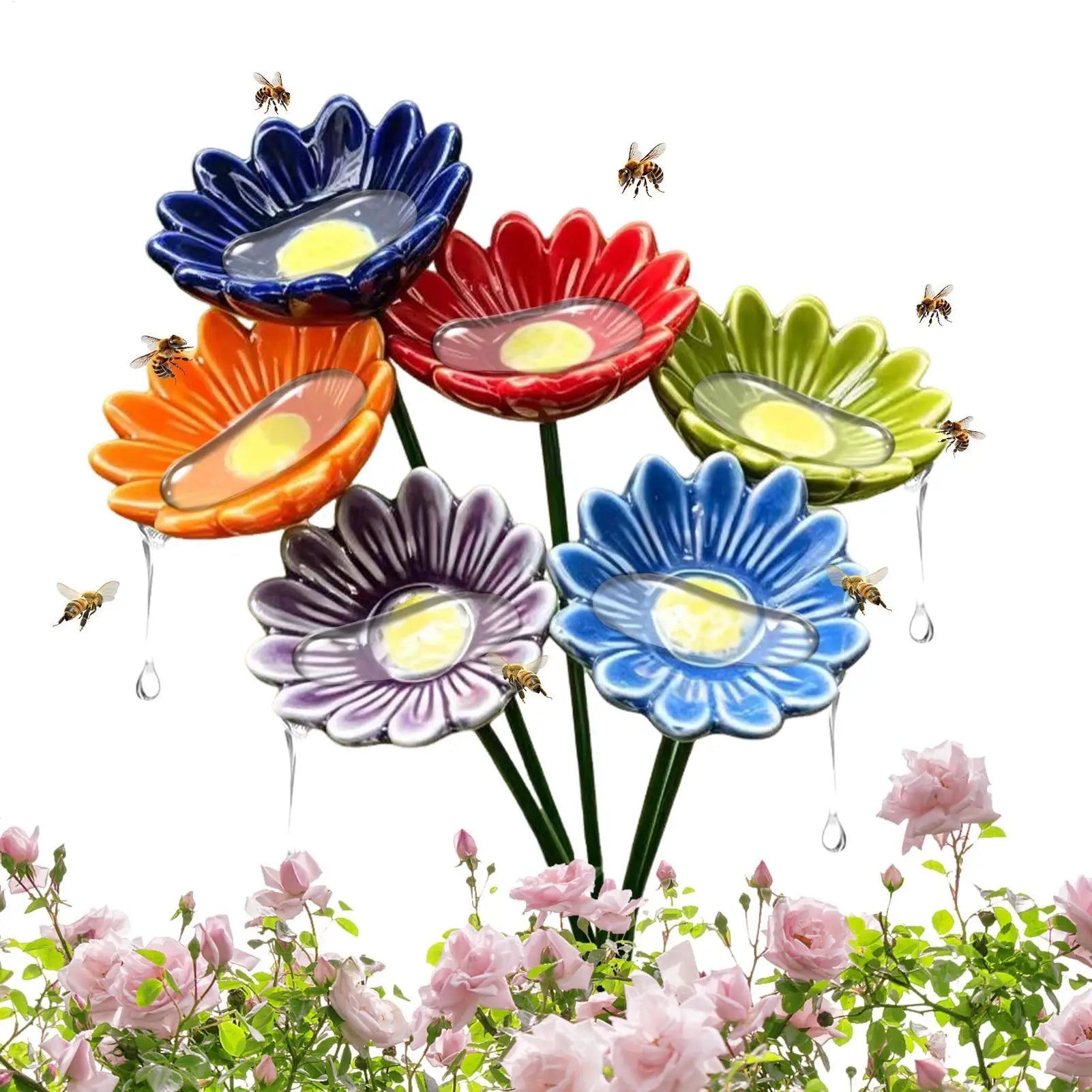 Ceramic Bee Watering Station Set of 6 – Garden Butterfly Bath Pollinator Watering Station Oasis Select