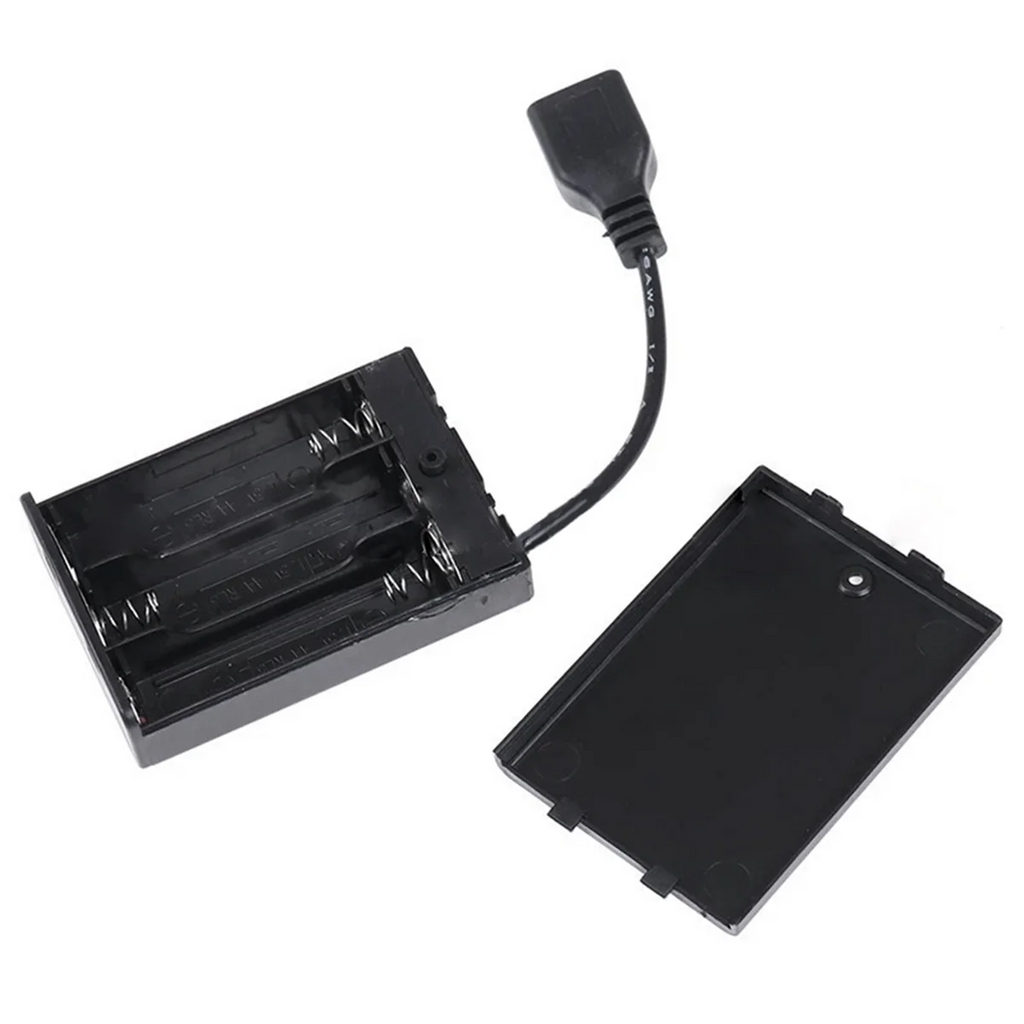 3XAA Battery Case with Cover and Switch Connected to USB Female Connector USB Female Socket Battery Holder Oasis Select