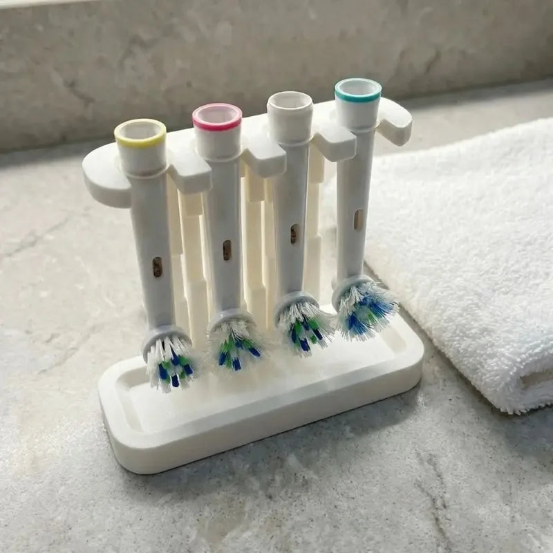 3D Printed Plastic Toothbrush Head Organizer 4 Slots Countertop Holder, Bathroom Storage Rack To Keep Brush Heads Dry Oasis Select