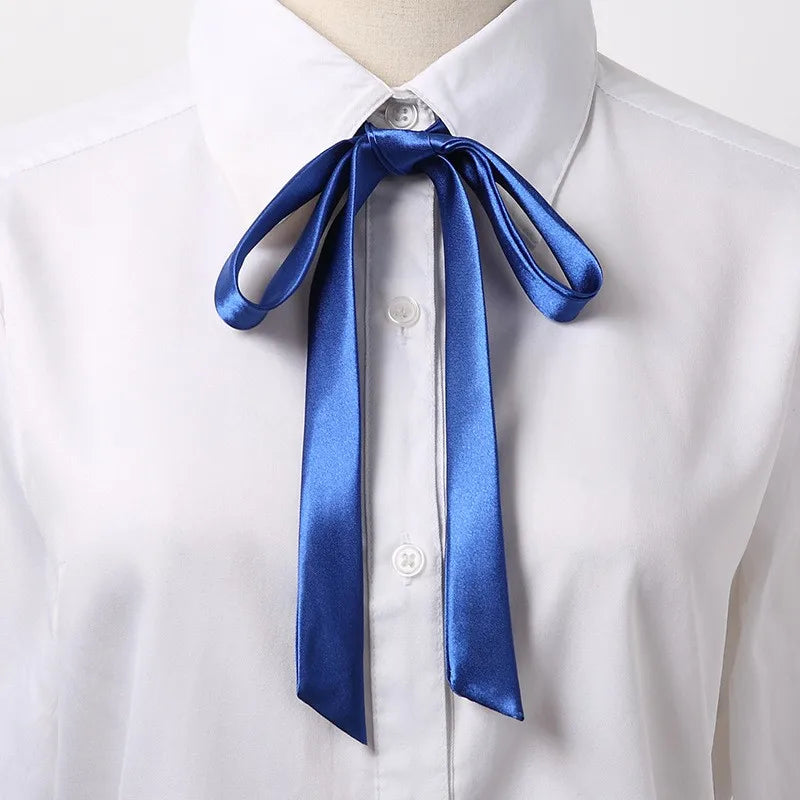 Korean Small Tie Bowtie College Style School Uniform Shirt Accessories Men's Women's Long Section Streamers Collars Flowers Oasis Select Royal Blue