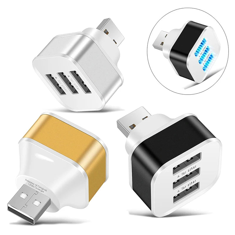 New Car USB Charging Extender 2.0 3-port Extended USB Splitter With Indicator Light Plug And Play 3 In 1 For Smart Phones Hubs Oasis Select