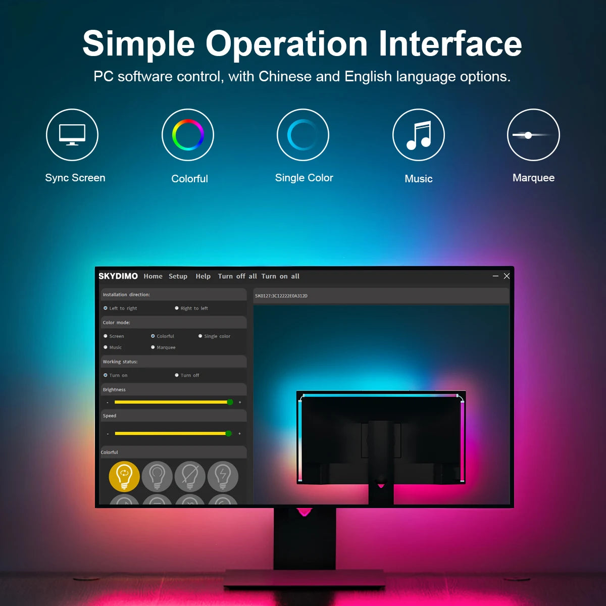 RGBIC LED Strip Light PC Backlight Sync with Computer Display App Control USB Ambient Light for Windows/iOS Systems Oasis Select