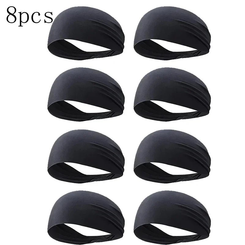 1/8PC Sweatband For Men Women Elastic Sport Hairbands Head Band Yoga Headbands Headwear Headwrap Sports Workout Hair Accessories Oasis Select black-8pcs