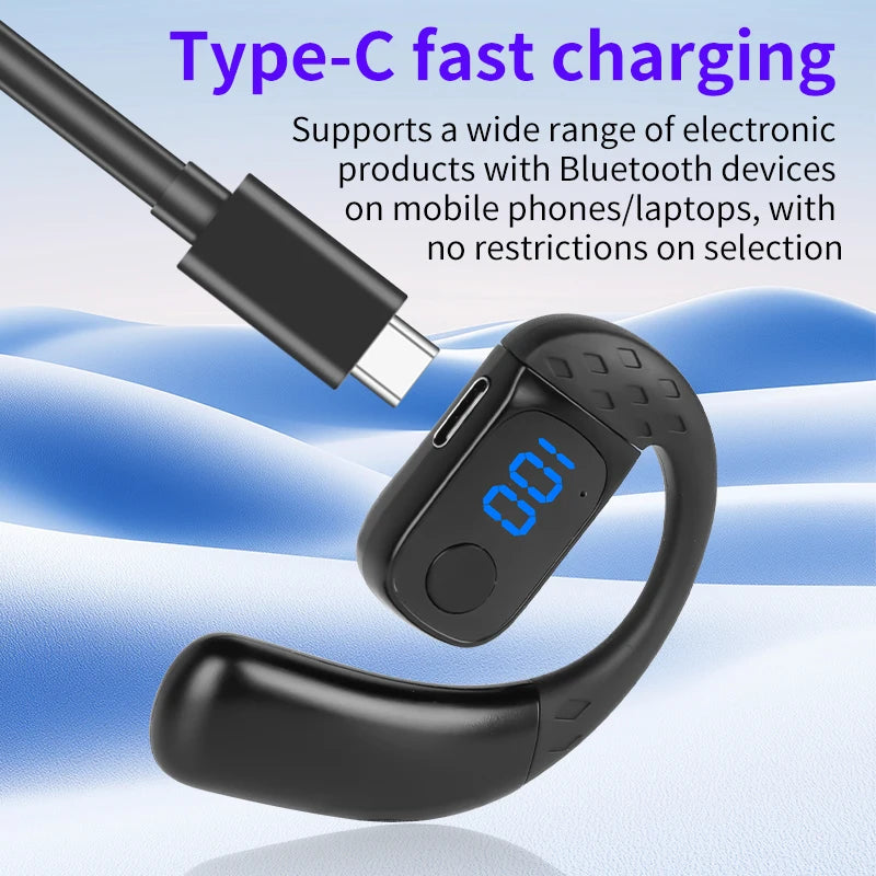 Open Wireless Headset Bluetooth 5.4 180° Rotation Adjustable Left Right Ear Universal Earphone Mic Sport Business Music Ear-Hook Oasis Select