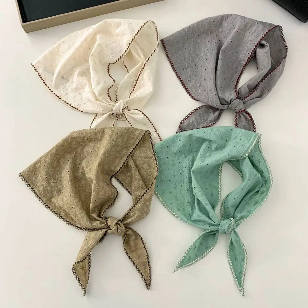 Fashion Embroidered Flowers Flower Neck Scarf Soft Vintage Triangle Hair Head Comfortable Breathable Silk Scarf Summer Oasis Select