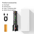 Long Range LED Flashlight High Power Spotlight Fluorescent Absorbing Film Luminous Colorful Zoom Flashlight Camping Emergency Oasis Select G61-BH-with-battery