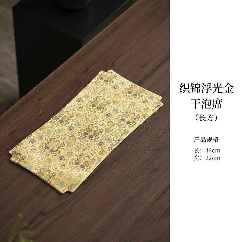 Chinese Zen-style Satin Tea Mat, High-end Women's Tea Table Mat, Double-sided Floral Dry Tea Mat, Teapot Mat, Table Runner Oasis Select Tea Mat Rectangular New model