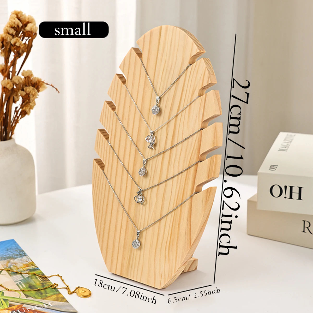 1pc wooden necklace large/small display rack, leaf shaped jewelry storage rack, desktop necklace bracelet display rack Oasis Select small