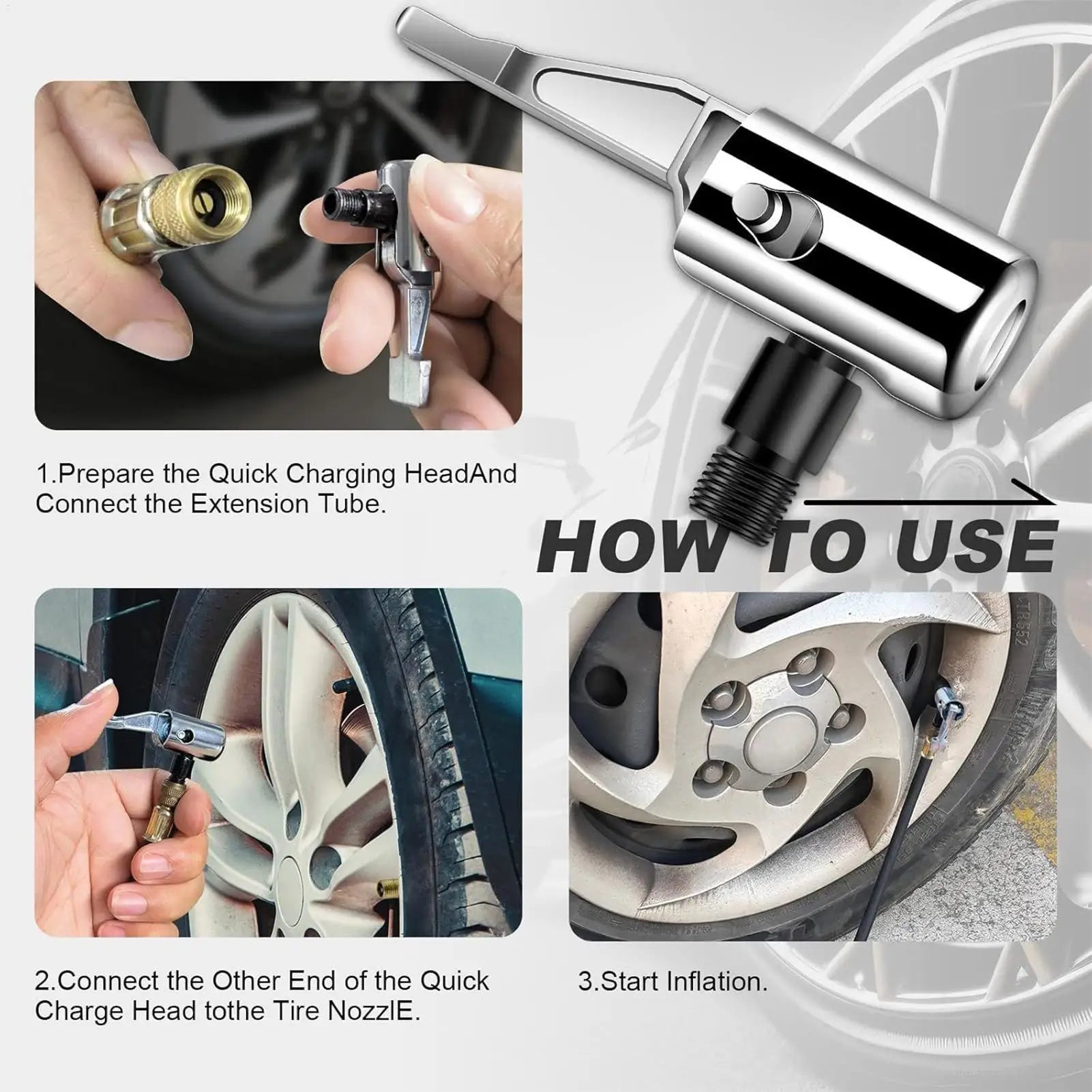Car Tire Inflator Nozzle Connector Adapter Fast Inflator Chuck American Threaded Nozzle Adaptor Pump Accessories Car Repair Part Oasis Select
