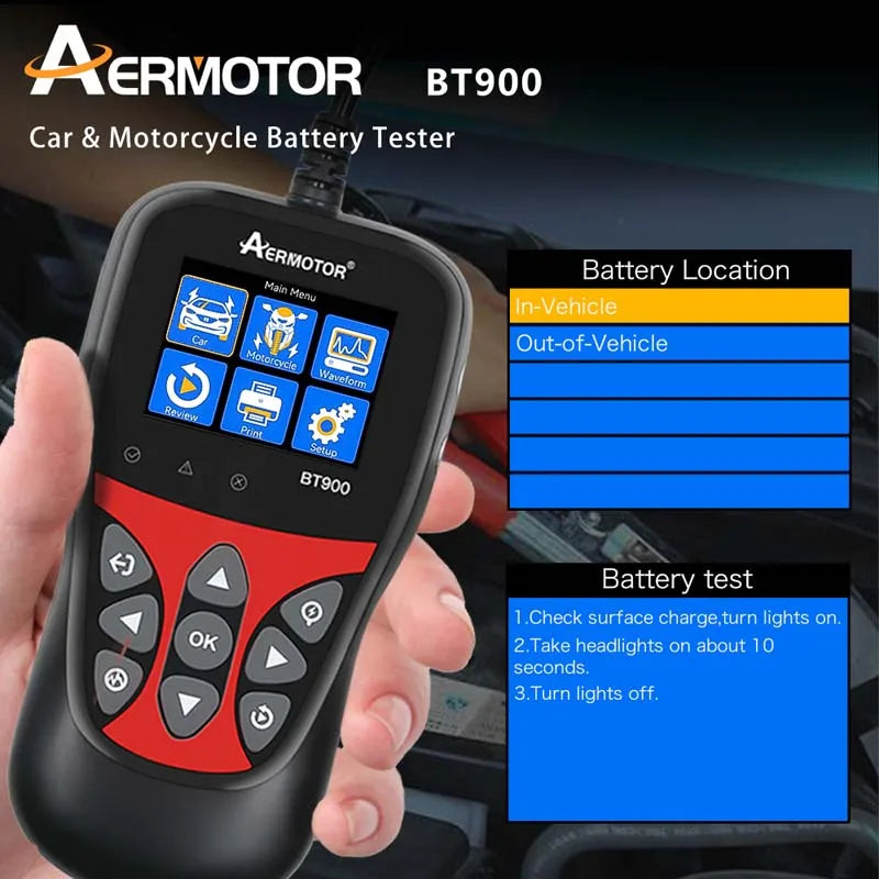 AER BT900 6V/12V Car Battery Tester & Analyzer | AERMOTOR Battery Tester Analyzer Oasis Select