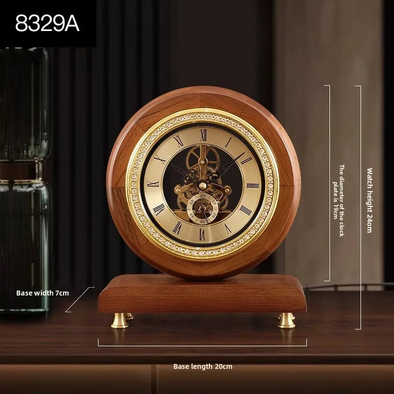 New Chinese-style Solid Wood Wall Clock TV Cabinet Bedside Clock Living Room Desktop Decoration Simple Quartz Desk Clock Oasis Select 8329A
