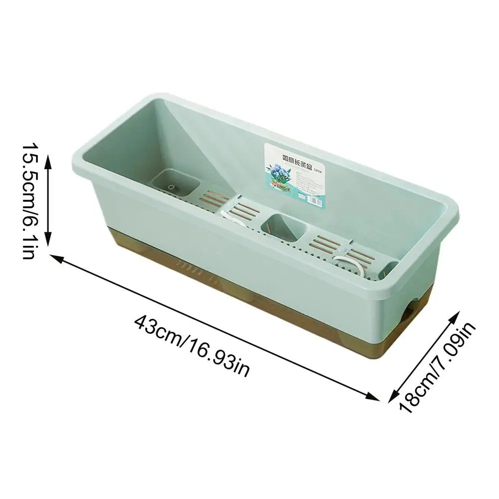 Self Watering Planter Cuttings Case with Base Drainage Hole And Absorbent Rope Rectangular Flower Pots for Vegetable Strawberry Oasis Select Green