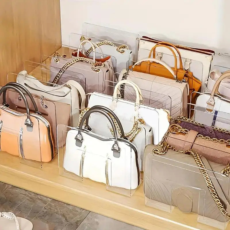 Purse Storage Organizer for Closet 4 Slots Clear Shelf Dividers Clutch Dividers Bag Storage Shelf Bag Organizer for Home Kitchen Oasis Select