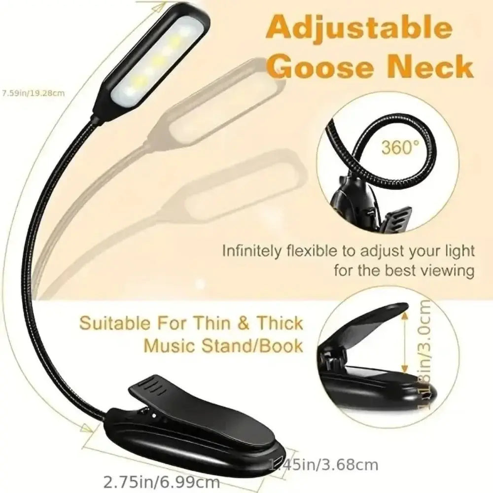 2025 New LED Reading Lamp No Harm To Eyes With Clip Piano Score Lamp Portable Three-Speed Dimming Bedside Lamp Night lighting Oasis Select