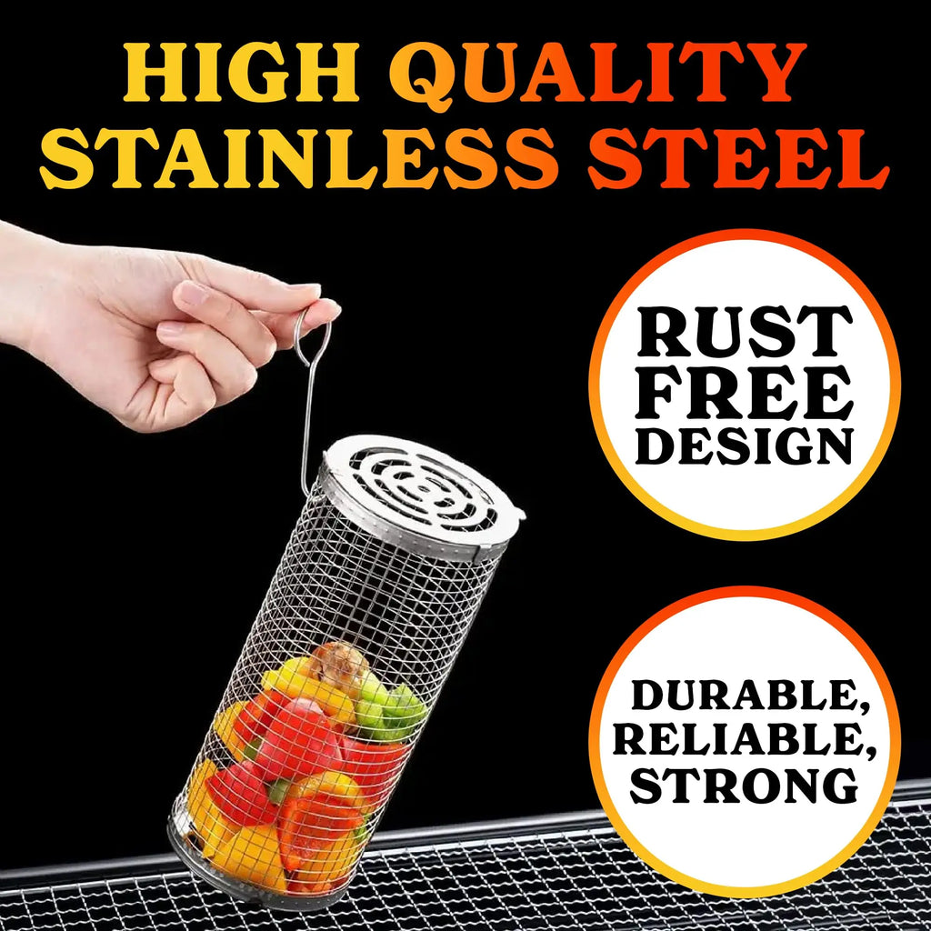 Stainless Steel Barbecue Cage Outdoor BBQ Cylinder Grill Smoked Mesh Drum Barbecue Tool barbecue kamado bbq accessories Oasis Select