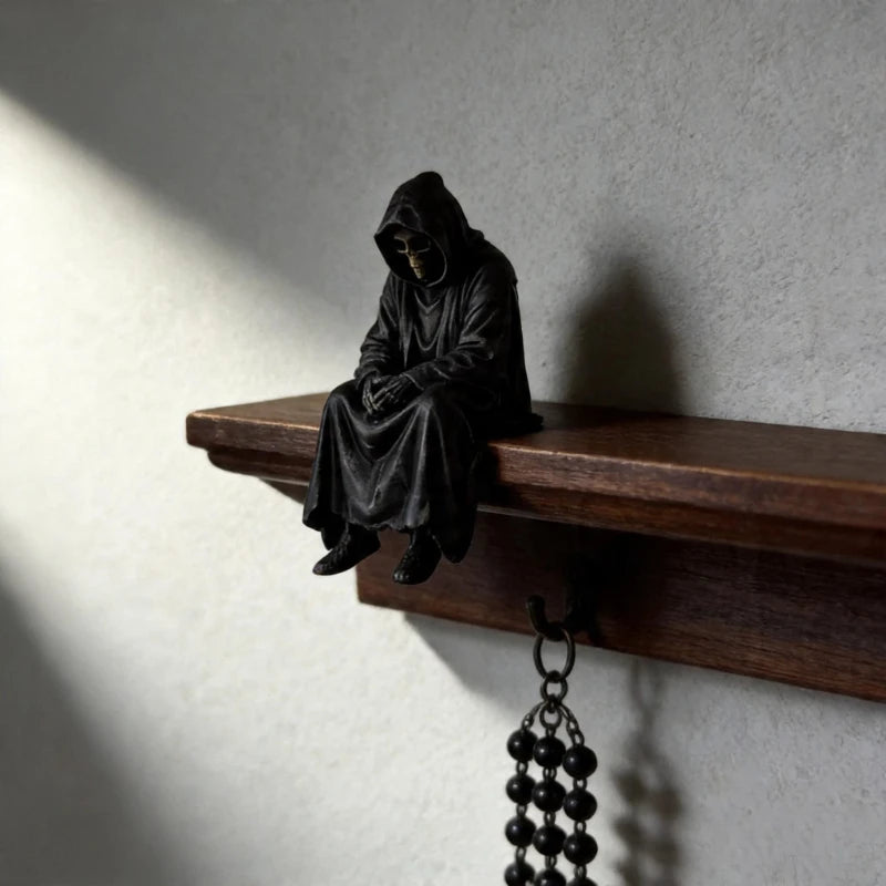 Sad Black Hooded Skull Miniature Gothic Figurine Home Desktop Handicrafts Ornaments Sitting Reaper Ornament Home Decoration Gift Oasis Select