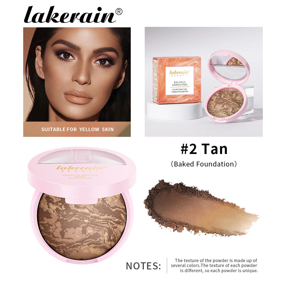 Baked Powder Foundation Oil Control Setting Makeup Pressed Powder Cake Bronzer Glow Face Contouring Shimmer Contour Oasis Select color 2 foundation