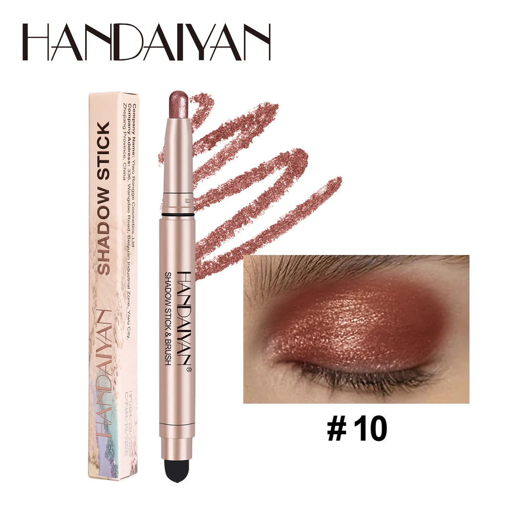 HANDAIYAN 12-Color Waterproof Shimmer Eyeshadow Stick + Brush