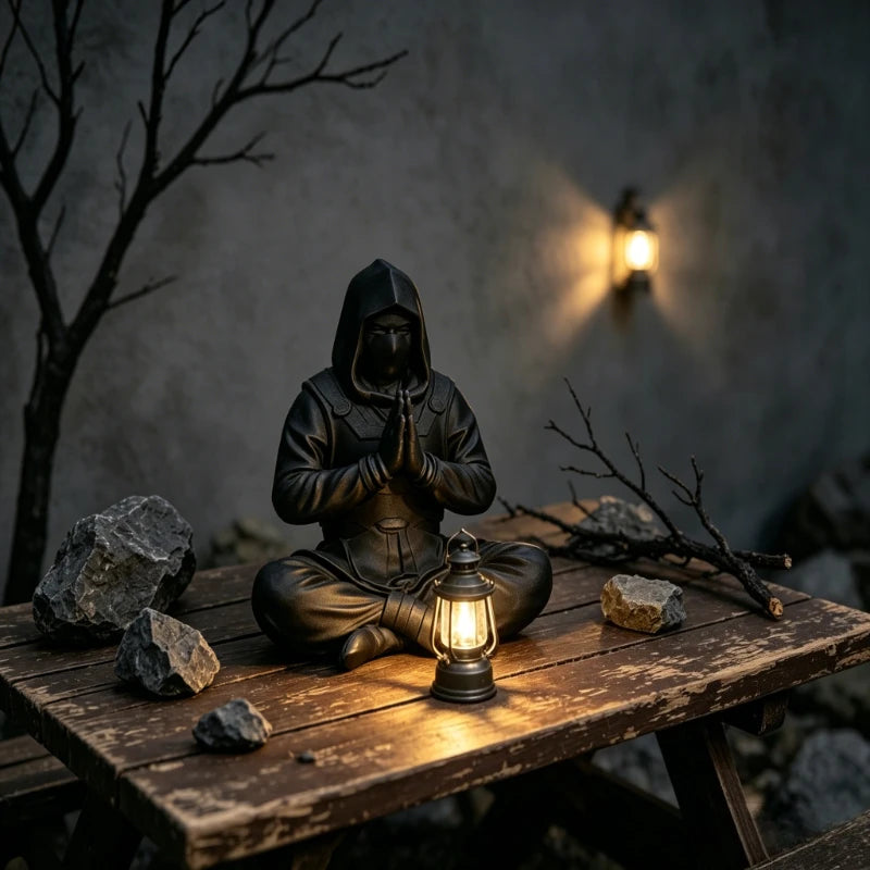 Mysterious Black Ninja Figurine 3D Printed Meditating Pose Desk Hooded Meditating Car Dashboard Ornament for Home & Office Gifts Oasis Select
