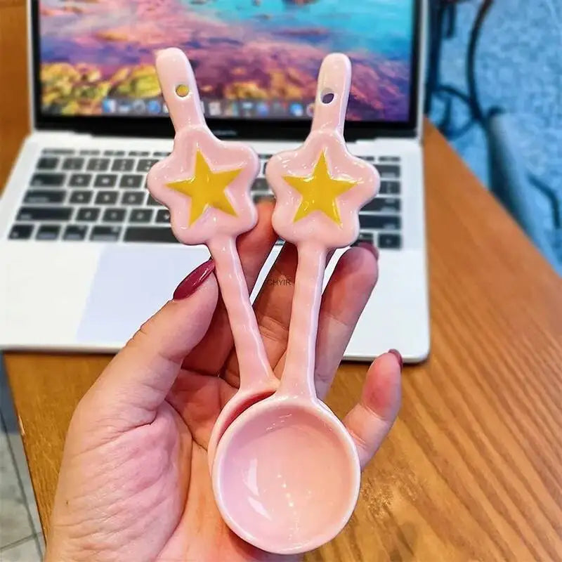 Cute Star Ceramic Soup Spoon Spoon Girly Creative Dessert Breakfast Spoon Tableware Kitchen Tablewear Oasis Select