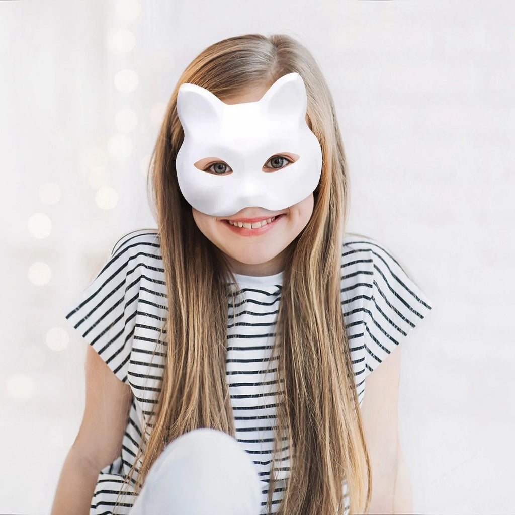 5/10pcs Paper Blank White Mask Halloween Cosplay Cat Fox DIY Paintable Half Face Mask Animal Costume Party Decorate Craft Prop Oasis Select