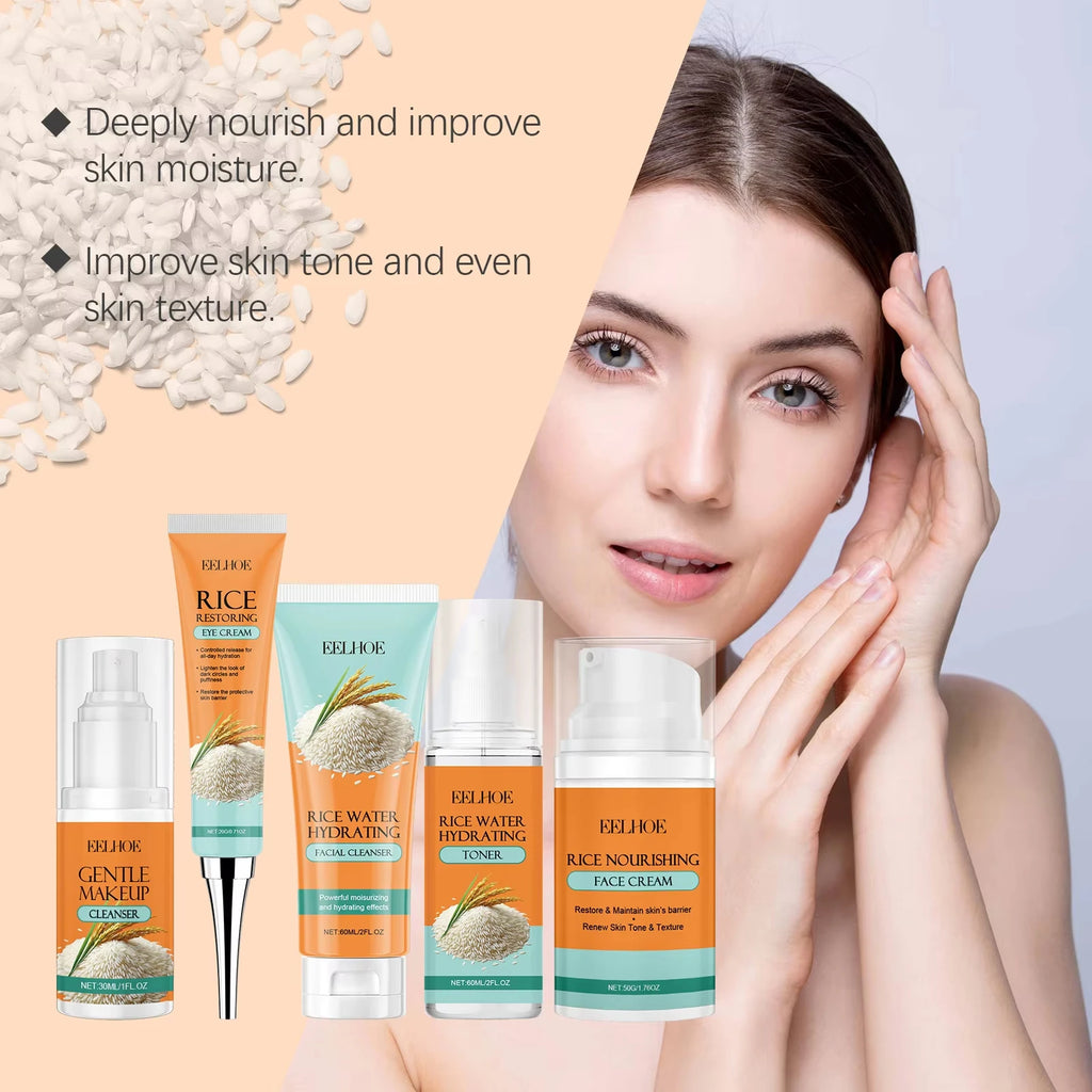 Eelhoe Rice Skincare 5-in-1 Set – Brighten & Moisturize Skincare Gift Set Oasis Select