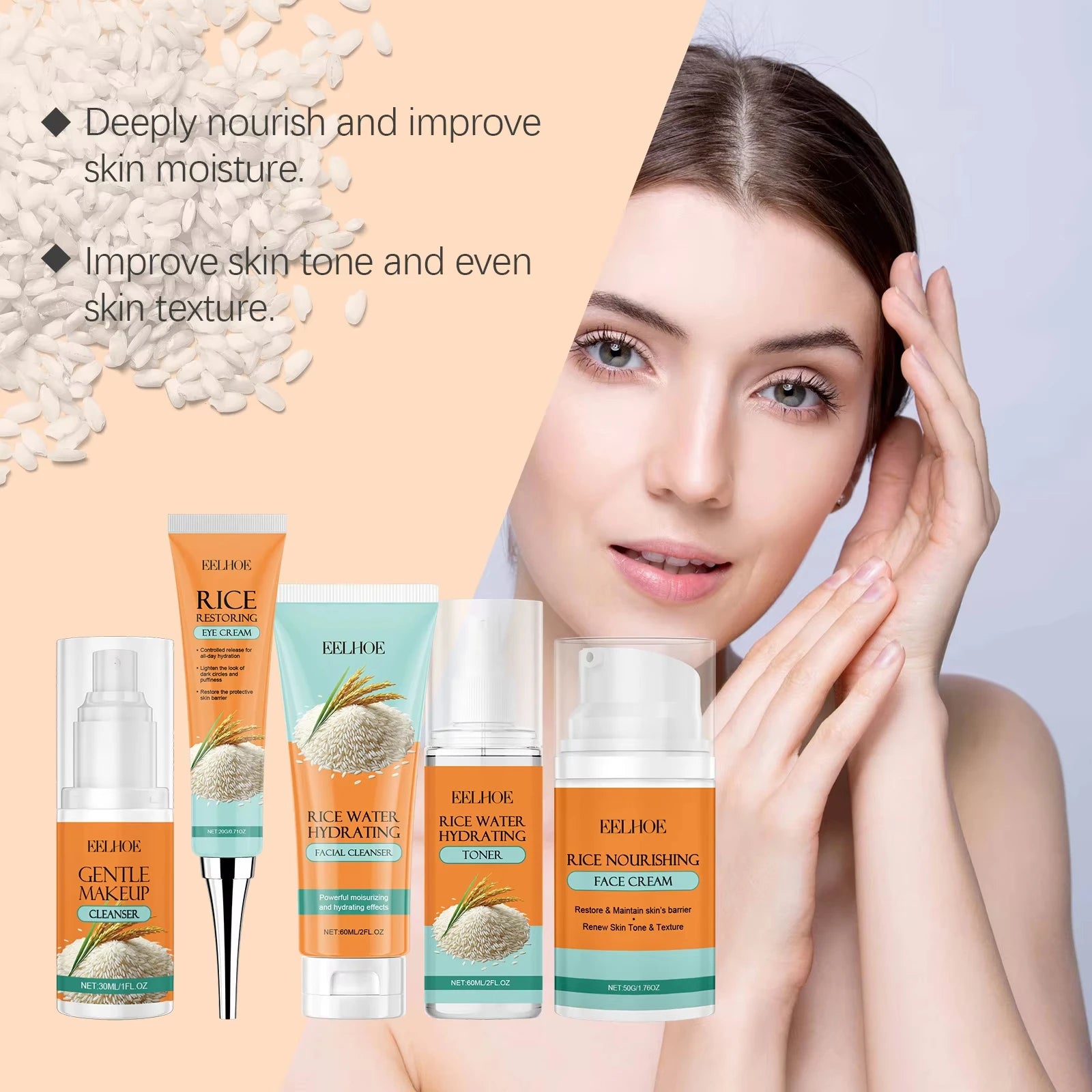Eelhoe Rice Skincare 5-in-1 Set – Brighten & Moisturize Skincare Gift Set Oasis Select