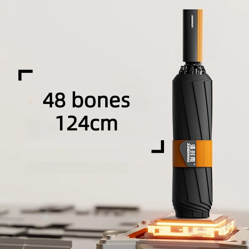 Fully Automatic Business Reverse Umbrella - Reinforced Thickened Unisex Windproof All-Weather Student-Specific Oasis Select 48 bone black Aluminum 24K