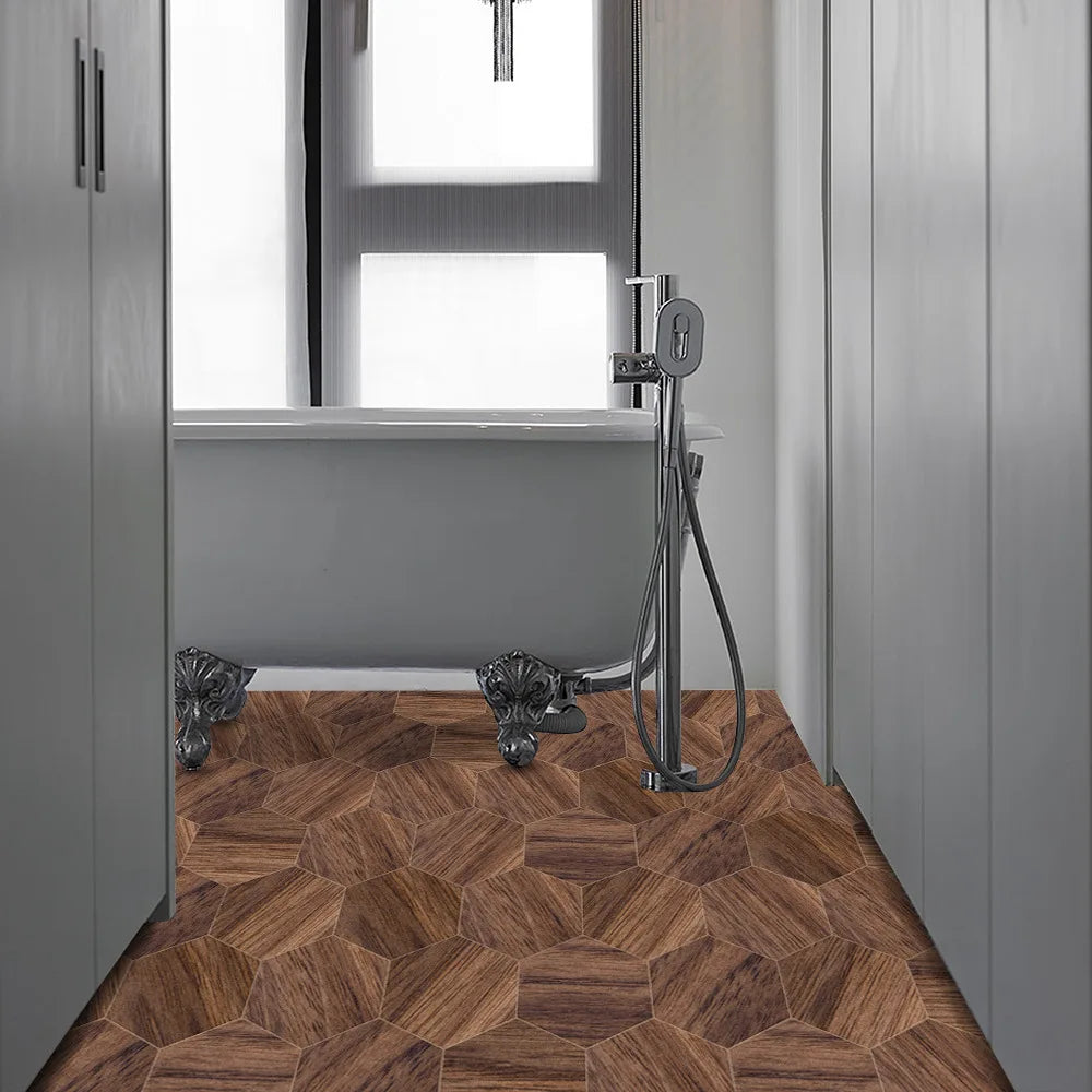 Stereoscopic simulation hexagonal imitation wood grain self-adhesive ceramic tile decorative anti-skid laminated floor tile Oasis Select