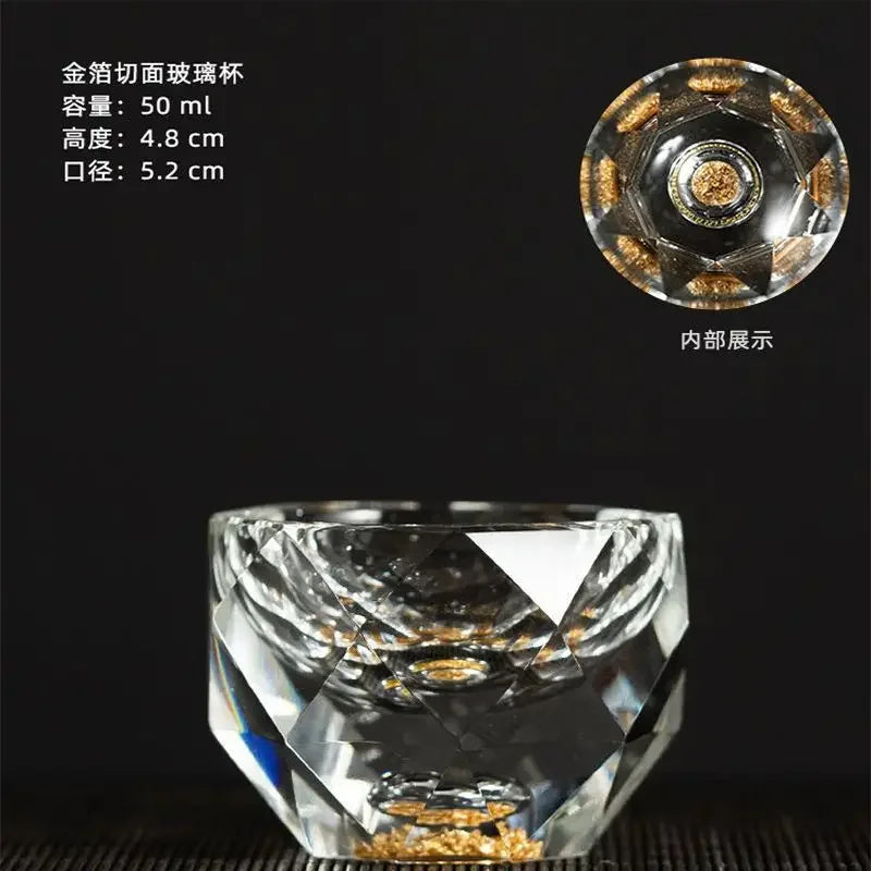 Creative Glass Tea Cup Faceted Master Cup Turquoise Gold Foil Household Diamond Crystal Fantasy Glass Cup Oasis Select Black 50ml