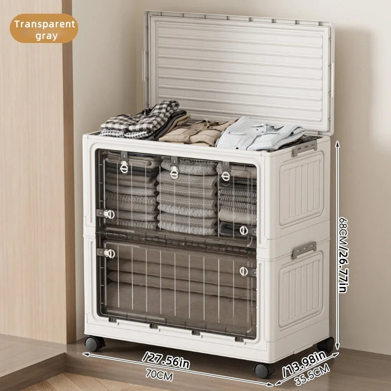 COIZYZZL Large Capacity Foldable Storage Bin, Transparent Mobile Organizer with Wheels, Space-Saving Design for Clothes & Toys Oasis Select 70cm Clear