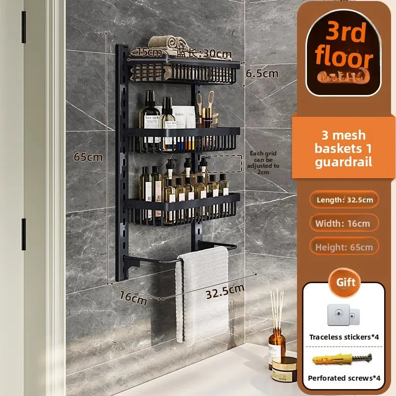 Multi-layer adjustable kitchen cabinet wall condiment seasoning rack No punching wall hanging storage shelf Oasis Select 3-1-Black-3-62 31