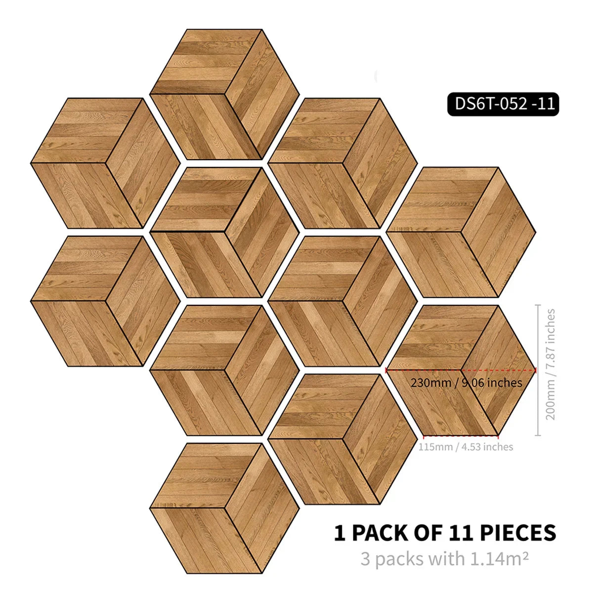 Marble wood grain self-adhesive hexagonal floor stickers waterproof home decoration hexagonal art Mosaic floor stickers Oasis Select DB-6T11P-052-CC 20cm x 23cm 11pcs