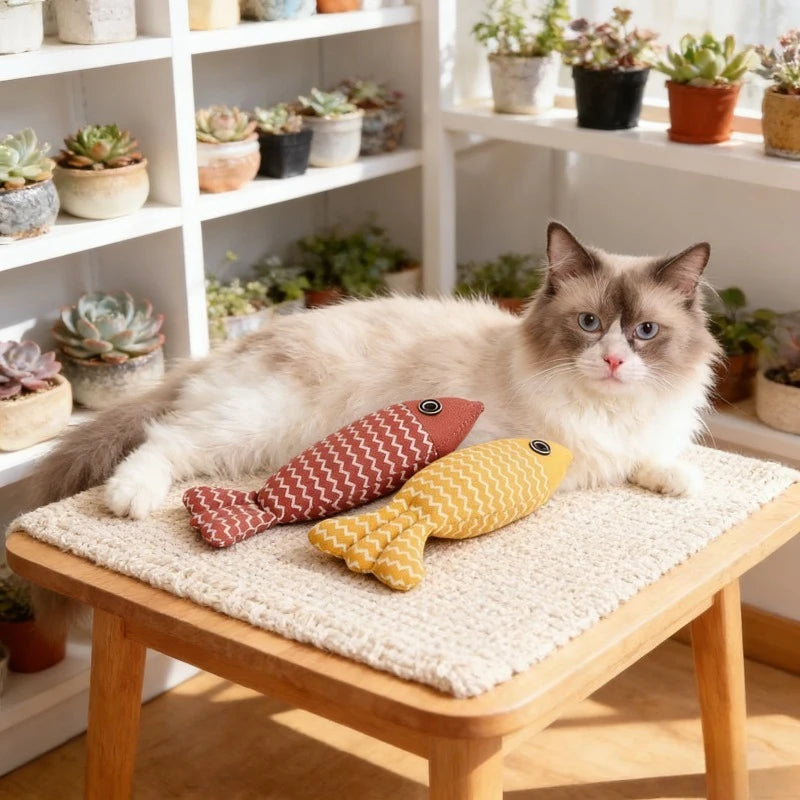 1pcs Interactive Catnip Fish Toys for Cats Plush Kitten Chew Bite Toy with Crinkle Sound Teeth Cleaning Pet Toy for Indoor Cats Oasis Select