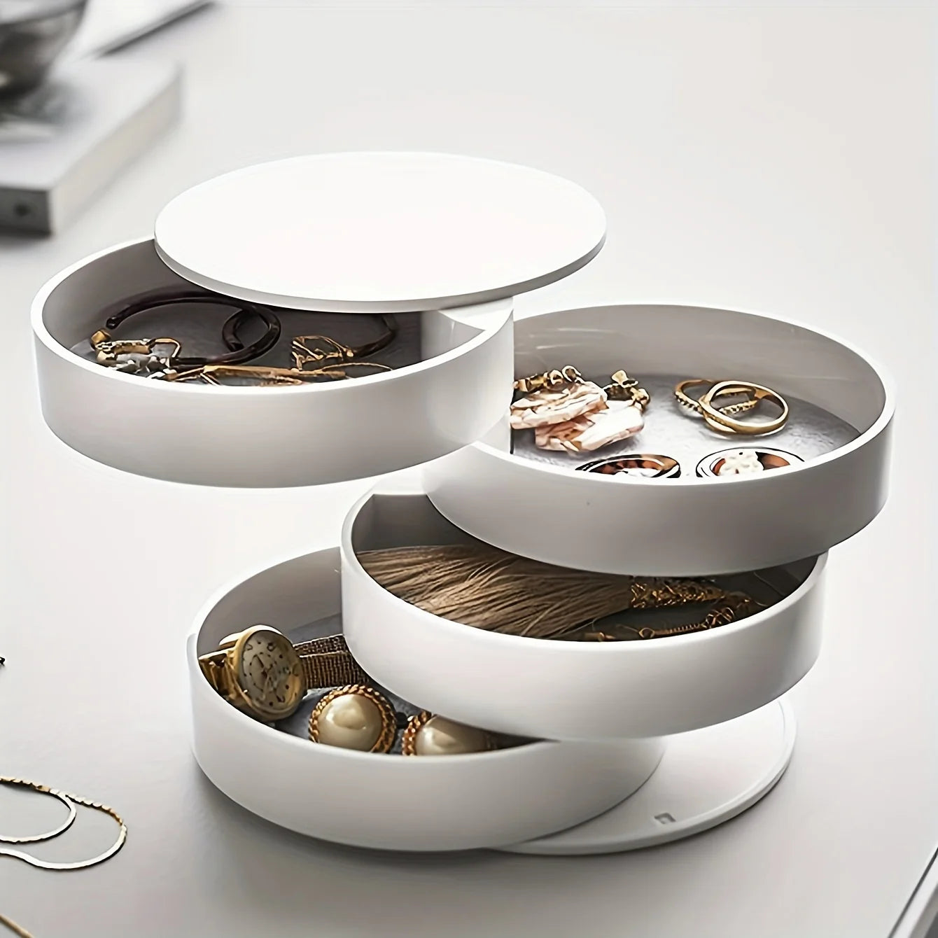 Multi-Layer Desktop Organizer with Lid - Perfect for Jewelry, Makeup & Hair Accessories Storage, Utility Hooks Oasis Select WHITE