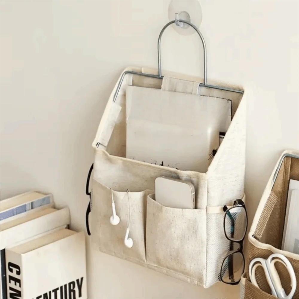 Hanging Storage Bag with Pockets | Cotton Linen Wall Organizer