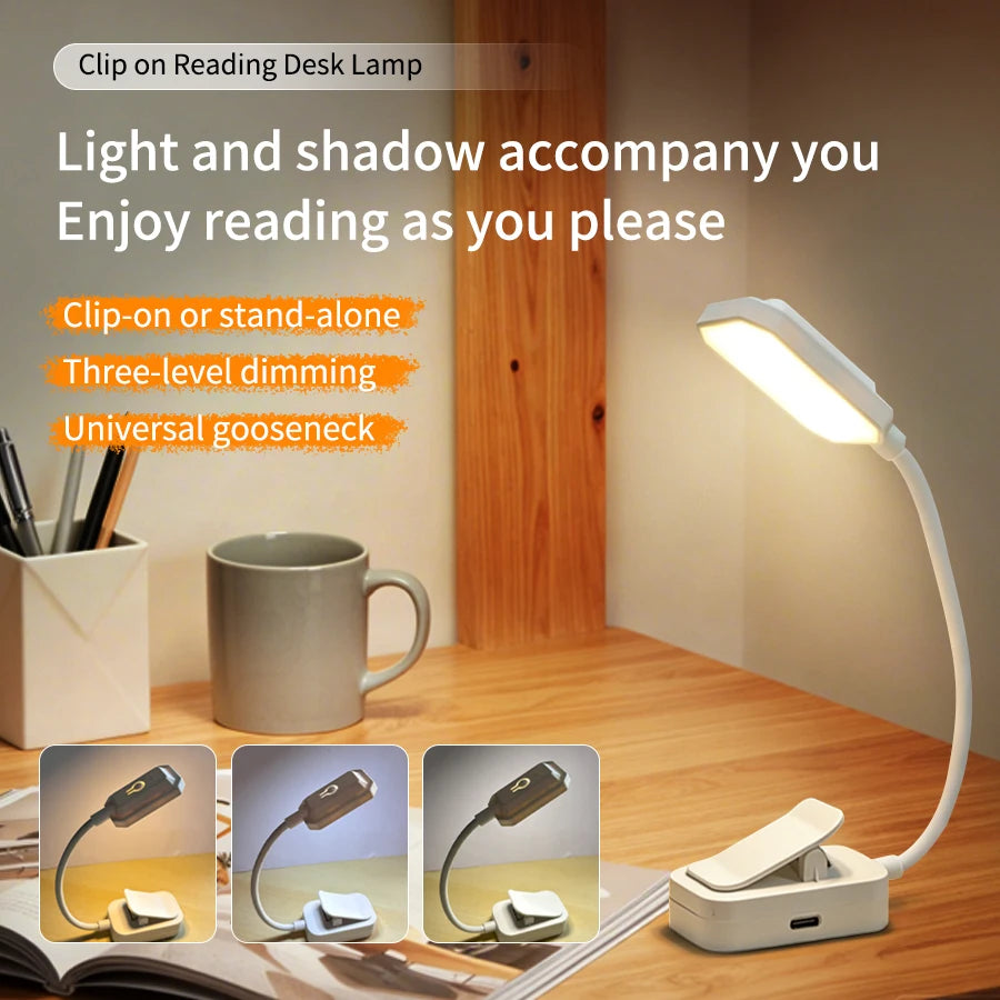 Mini Clip-on Eye Protection LED Book Light Rechargeable LED 3 Colors Night Light Portable Flexible Reading Desk Lamp for Office Oasis Select
