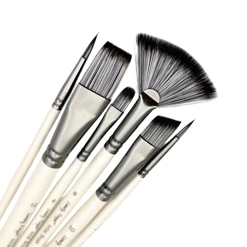6 Piece Artist Paint Brush Set - Anti-Shedding Nylon Hair Brushes with Comfortable Grip for Acrylic, Watercolor, Oil, Gouache & Oasis Select